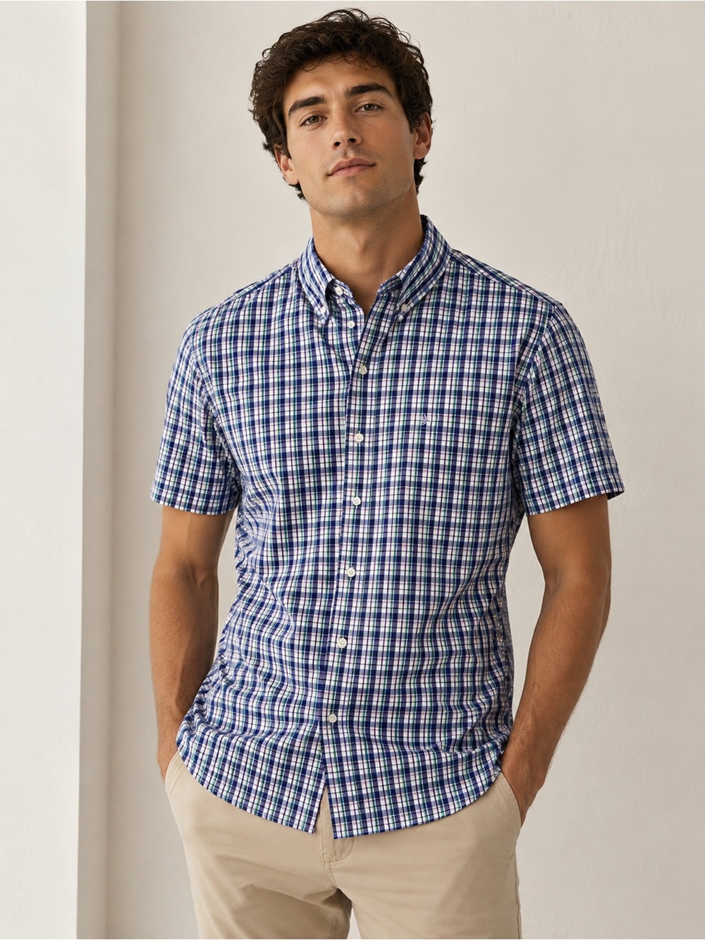 Chaps Plaid Button Down Shirt Men’s M NWT Stretch Easy Care Blue
